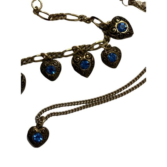 Blue Dangled Hearts Jewelry Set Bracelet, Earrings & Pendent - Picture 2 of 6